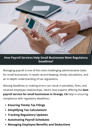 How Payroll Services Help Small Businesses Meet Regulatory Deadlines?