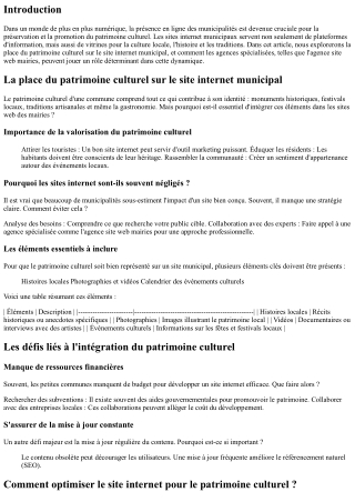 “La place du patrimoine culturel sur le site internet municipal”