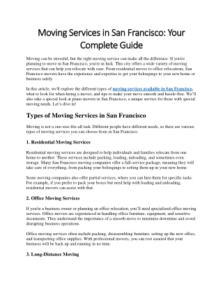 Moving Services in San Francisco Your Complete Guide
