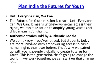 Plan India the Futures for Youth