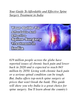 Your Guide To Affordable and Effective Spine Surgery Treatment in India