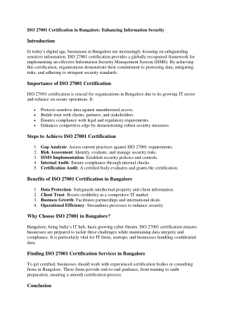 ISO 27001 certification in Bangalore