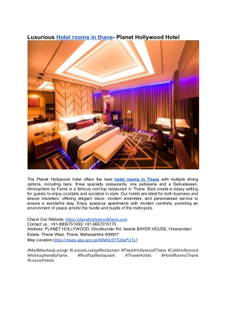 Luxurious Hotel rooms in thane- Planet Hollywood Hotel