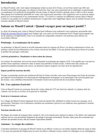 **Saisons en Massif Central : Quand voyager pour un impact positif ?**