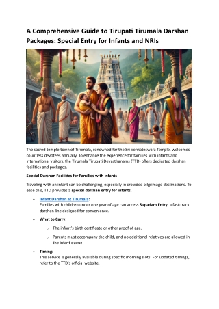 A Comprehensive Guide to Tirupati Tirumala Darshan Packages Special Entry for Infants and NRIs