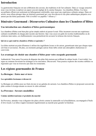 Itinéraire Gourmand : Découvertes Culinaires dans les Chambres d’Hôtes