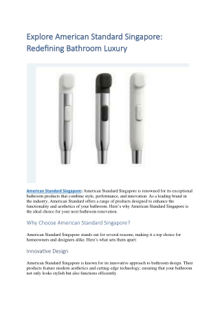 Explore American Standard Singapore  Redefining Bathroom Luxury