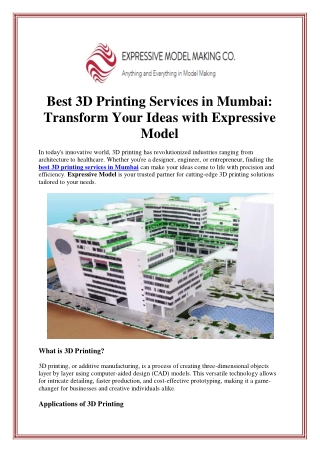 Best 3D Printing Services in Mumbai: Transform Your Ideas with Expressive Model