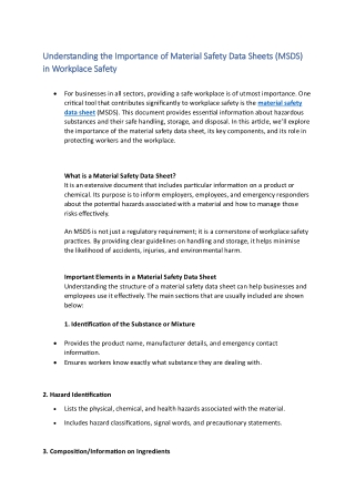 Understanding the Importance of Material Safety Data Sheets (MSDS) in Workplace Safety