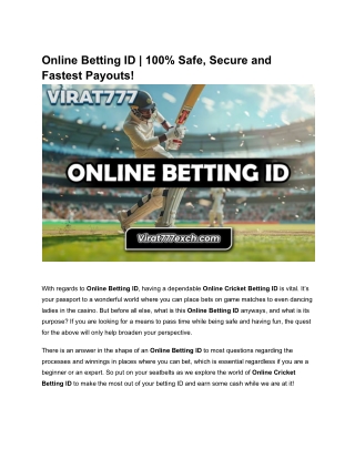 Online Betting ID _ 100% Safe, Secure and Fastest Payouts