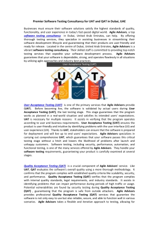 Premier Software Testing Consultancy for UAT and QAT in Dubai, UAE