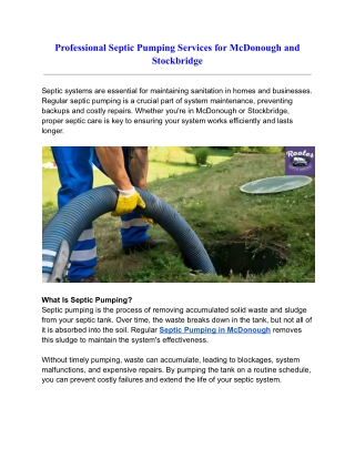 Professional Septic Pumping Services for McDonough and Stockbridge