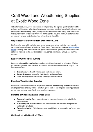 Craft Wood and Woodturning Supplies at Exotic Wood Zone