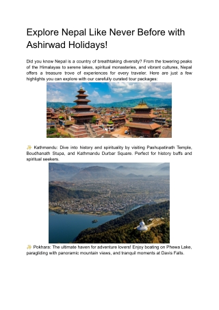 Explore Nepal Like Never Before with Ashirwad Holidays