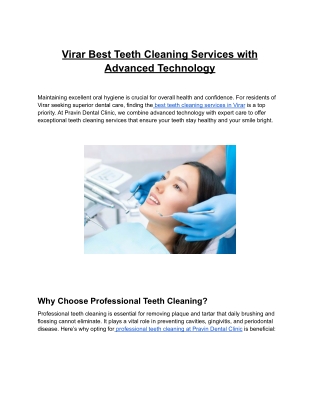 Virar Best Teeth Cleaning Services with Advanced Technology