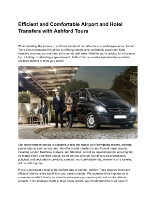 Efficient and Comfortable Airport and Hotel Transfers with Ashford Tours