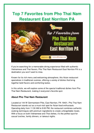 Top 7 Favorites from Pho Thai Nam Restaurant East Norriton PA