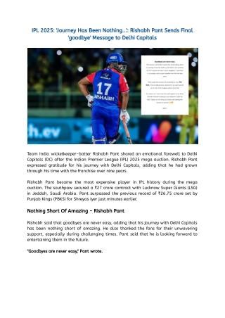 IPL 2025_ 'Journey Has Been Nothing...'_ Rishabh Pant Sends Final 'goodbye' Message to Delhi Capitals