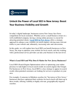 Unlock the Power of Local SEO in New Jersey  Boost Your Business Visibility and Growth