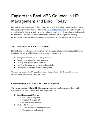 Explore the Best MBA Courses in HR Management and Enroll Today