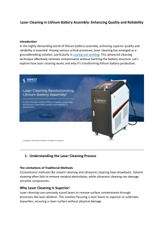 Laser Cleaning in Lithium Battery Assembly Enhancing Quality and Reliability