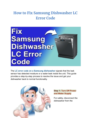 How to fix Samsung Dishwasher LC Error Code