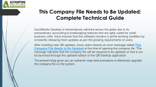 Step-by-Step guide to fix This Company File Needs To Be Updated Issue