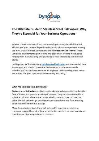 The Ultimate Guide to Stainless Steel Ball Valves Why They're Essential for Your Business Operations