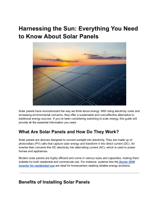 Harnessing the Sun: Everything You Need to Know About Solar Panels