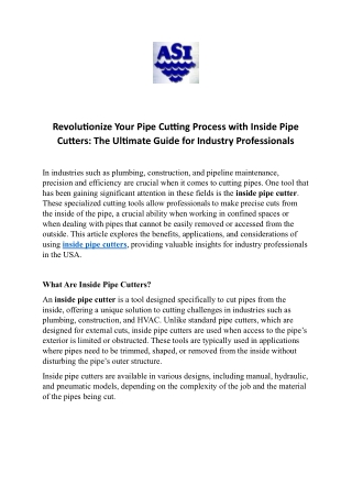 Revolutionize Your Pipe Cutting Process with Inside Pipe Cutters The Ultimate Guide for Industry Professionals