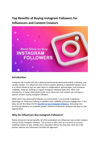 Top Benefits of Buying Instagram Followers for Influencers and Content Creators