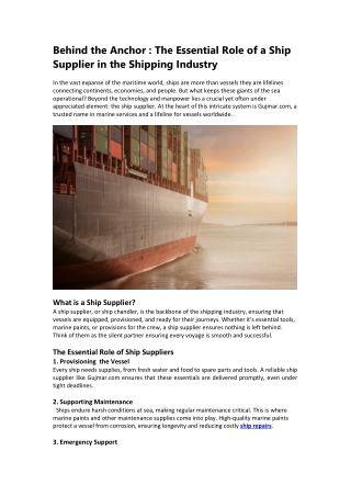 Behind the Anchor: The Vital Role of Ship Suppliers in the Shipping Industry | G