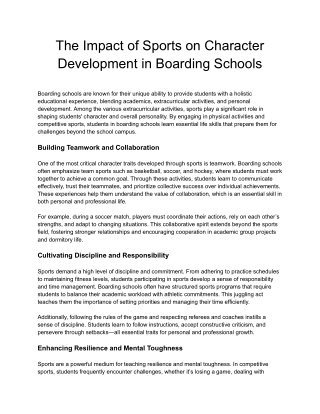 The Impact of Sports on Character Development in Boarding Schools