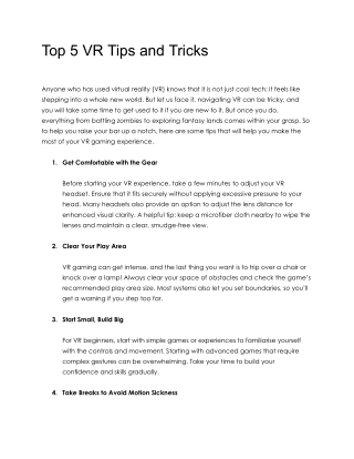 Top 5 VR Tips and Tricks
