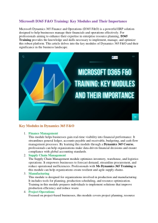 Microsoft Dynamics 365 Course |D365 Training