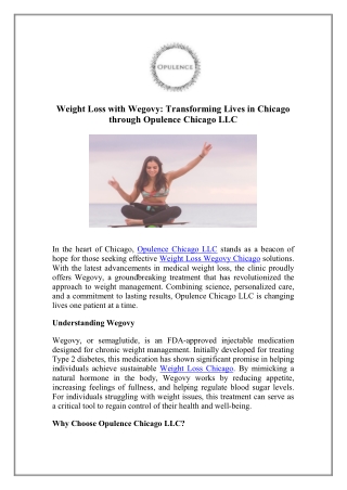 Try Wegovy for Effective Weight Loss - Opulence Chicago