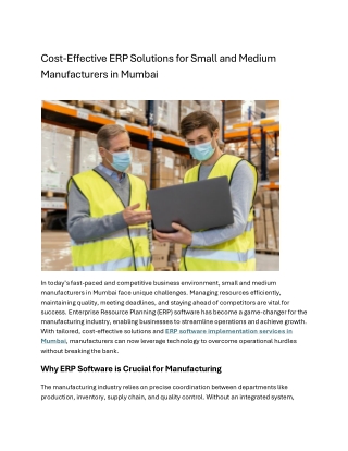 Cost-Effective ERP Solutions for Small and Medium Manufacturers in Mumbai