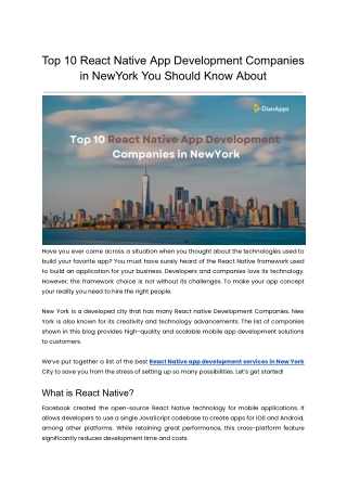 Top 10 React Native App Development Companies in NewYork You Should Know About