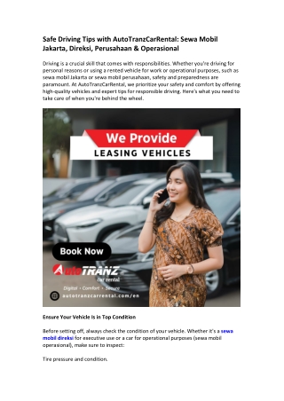 Safe Driving Tips with AutoTranzCarRental Sewa Mobil Jakarta, Direksi, Perusahaan & Operasional