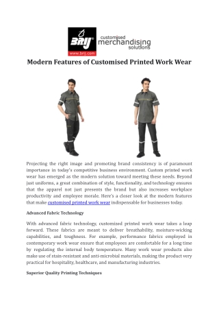 Modern Features of Customised Printed Work Wear