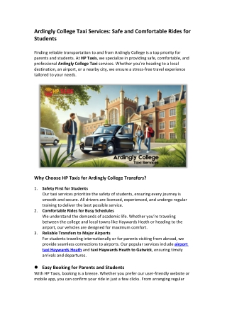 Ardingly College Taxi Services Safe and Comfortable Rides for Students