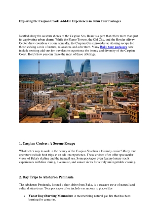 Exploring the Caspian Coast Add-On Experiences in Baku Tour Packages