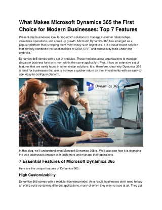 Reasons Why Microsoft Dynamics 365 is the Leading Choice for Modern Businesses