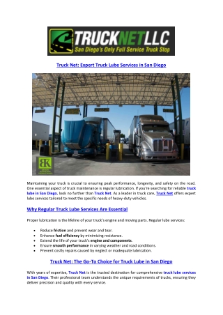 Truck Net Expert Truck Lube Services in San Diego