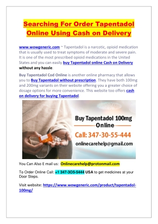 Searching For Order Tapentadol Online Using Cash on Delivery