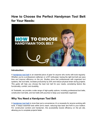 Choose Perfect Handyman Tool Belt