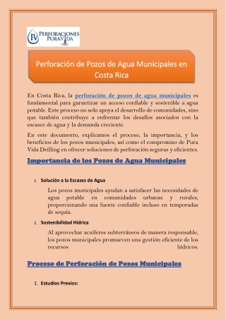 Perforación de Pozos de Agua Municipales en Costa Rica