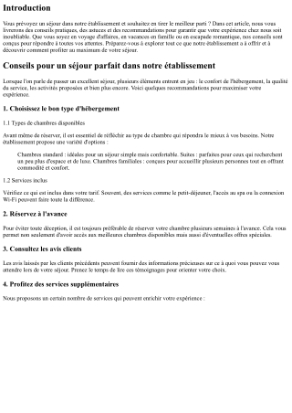 Conseils pour un séjour parfait dans notre établissement