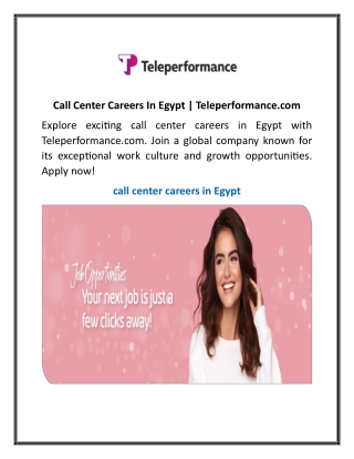 Call Center Careers In Egypt  Teleperformance.com