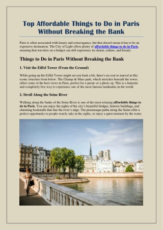 Top Affordable Things to Do in Paris Without Breaking the Bank